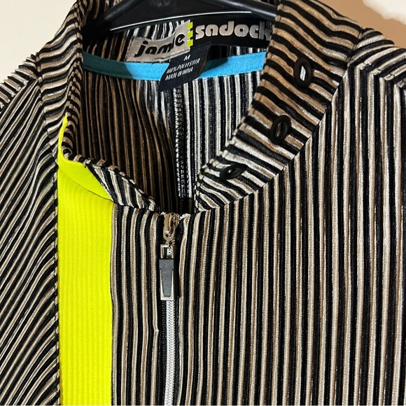 Jamie Sadock Sleeveless Golf Dress Black White Stripe Neon Yellow Zip Front M - Picture 3 of 6